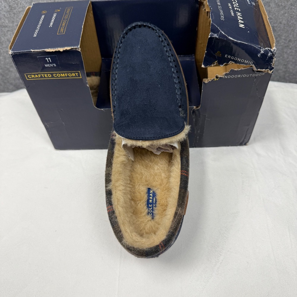 Cole Haan Mens Venetian Plaid Collar Microsuede Slippers Midnight Moon 11 104852 - Picture 6 of 12